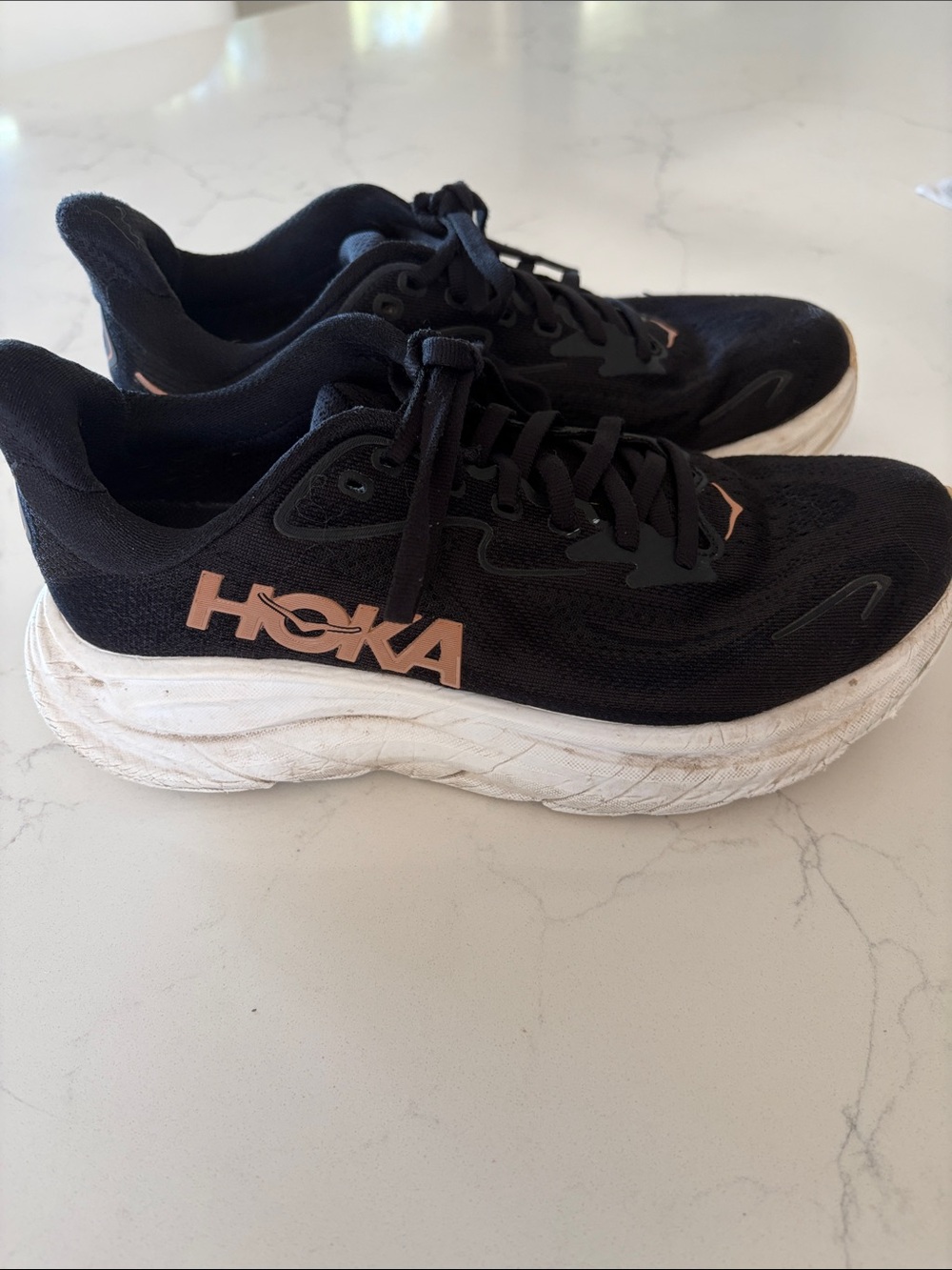 Hoka Black Athletic Running Sneakers with Pale Pink Logo